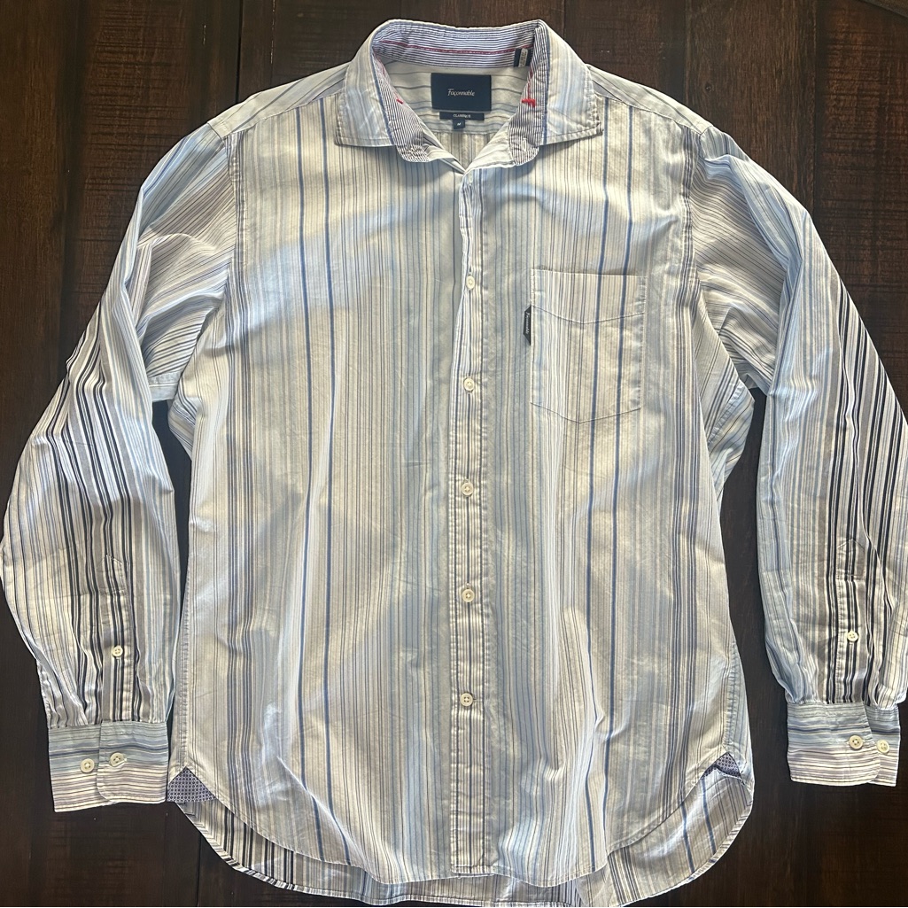 Faconnable Men's Light Blue And White Striped Shirt